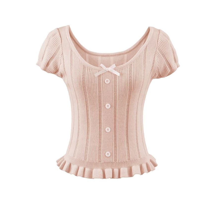 Short Sleeve Scoop Neck Ribbed Knit Top