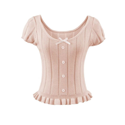 Short Sleeve Scoop Neck Ribbed Knit Top