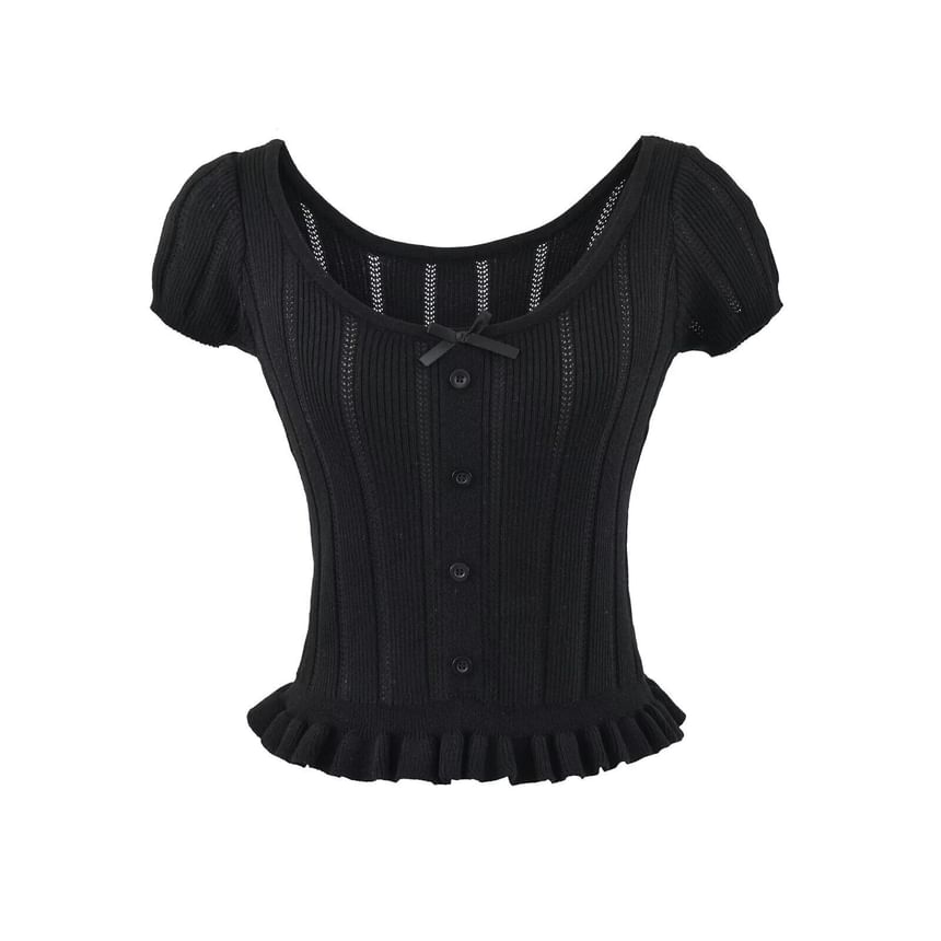 Short Sleeve Scoop Neck Ribbed Knit Top
