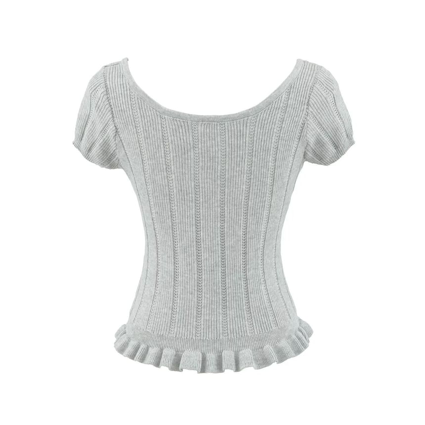 Short Sleeve Scoop Neck Ribbed Knit Top