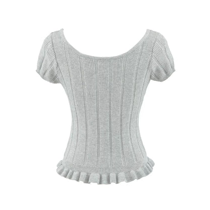 Short Sleeve Scoop Neck Ribbed Knit Top
