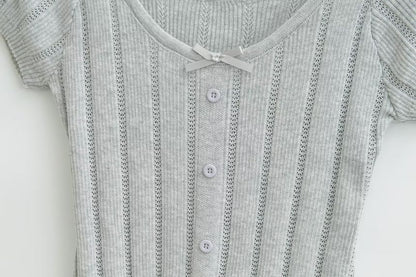 Short Sleeve Scoop Neck Ribbed Knit Top