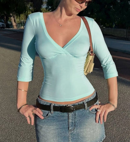 V-Neck Slim-Fit Crop T-Shirt