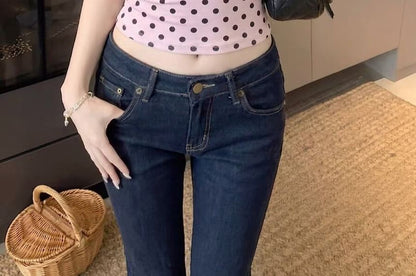 Polka Dot Halter Open Back Crop Top