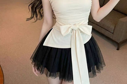 Frill Trim Ruched Tube Top