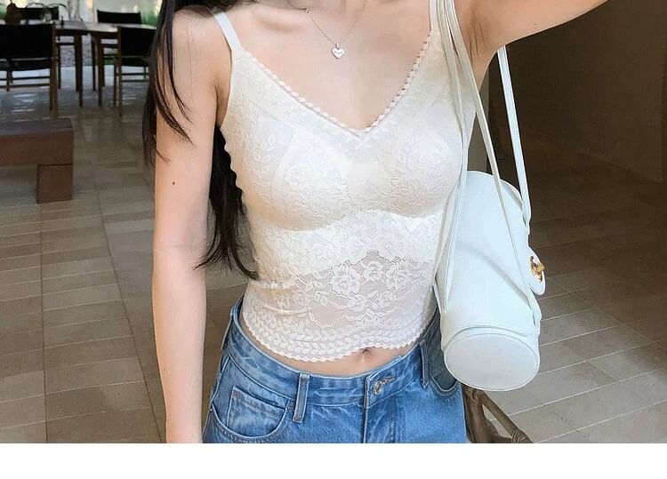 Padded Lace V-Neck Camisole Top