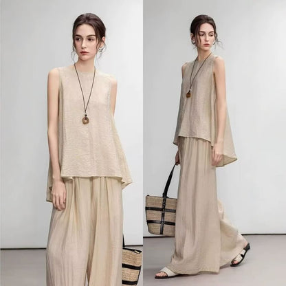 Linen Top and Wide Leg Pants Set
