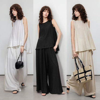Linen Top and Wide Leg Pants Set
