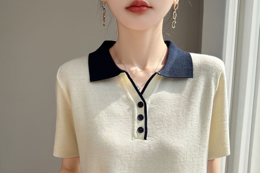Two Tone Button Knit Top