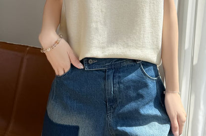 Two Tone Button Knit Top