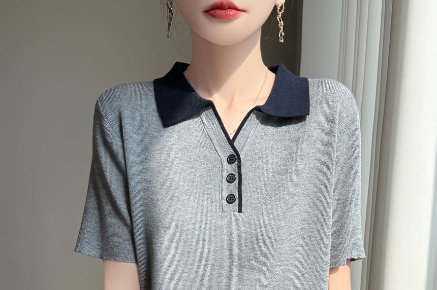 Two Tone Button Knit Top