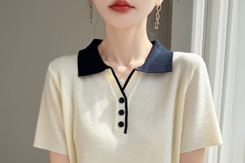 Two Tone Button Knit Top