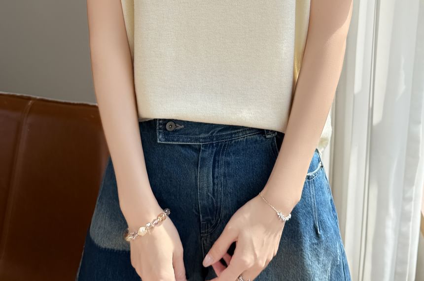 Two Tone Button Knit Top