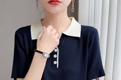 Two Tone Button Knit Top