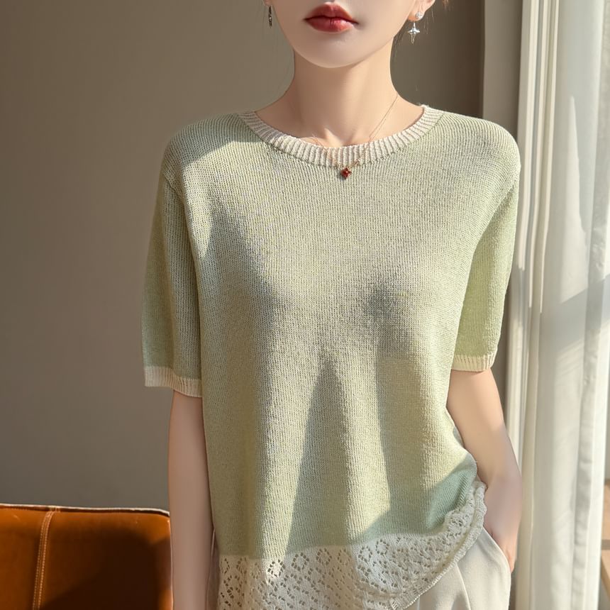 Two Tone Pointelle Knit Top