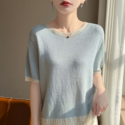 Two Tone Pointelle Knit Top