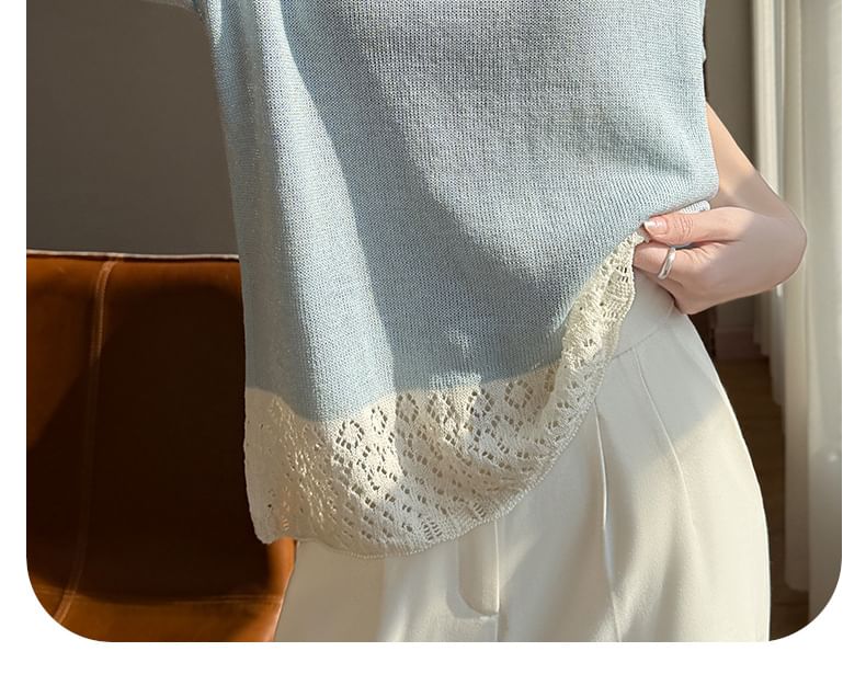Two Tone Pointelle Knit Top