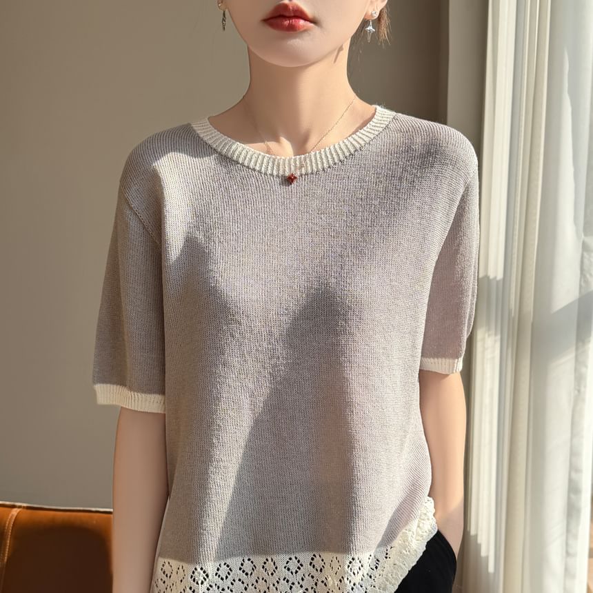 Two Tone Pointelle Knit Top