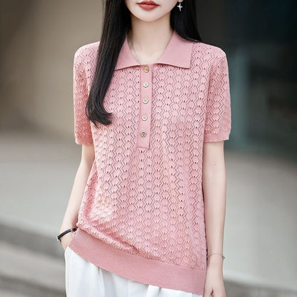 Classic Knit Polo Tee with Short Sleeves