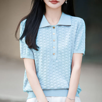 Classic Knit Polo Tee with Short Sleeves