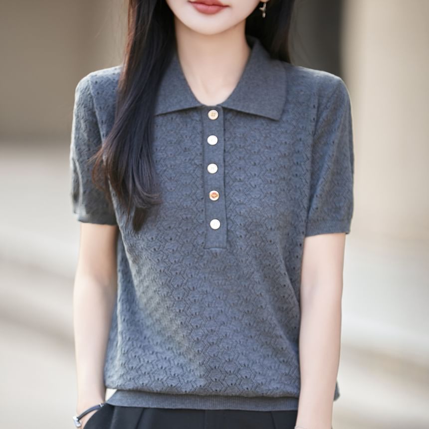 Classic Knit Polo Tee with Short Sleeves