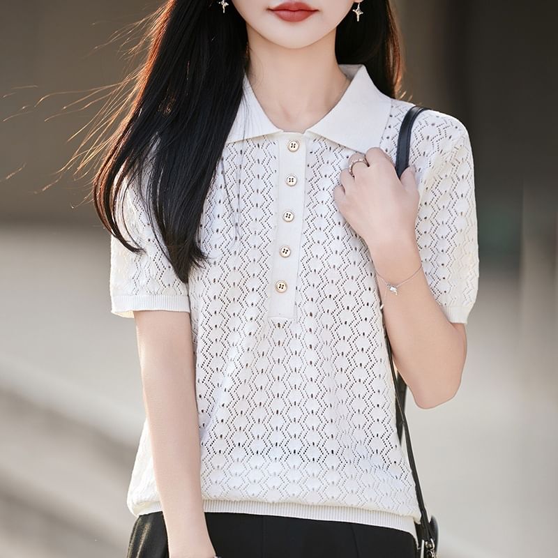 Classic Knit Polo Tee with Short Sleeves
