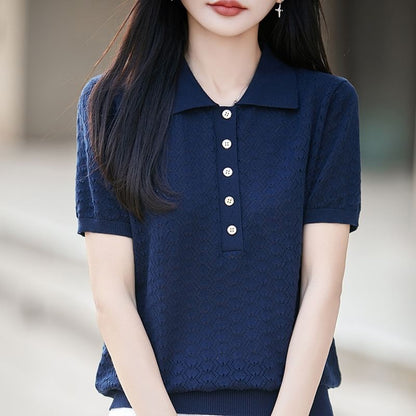 Classic Knit Polo Tee with Short Sleeves