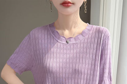 Pointelle Ribbed Knit Top