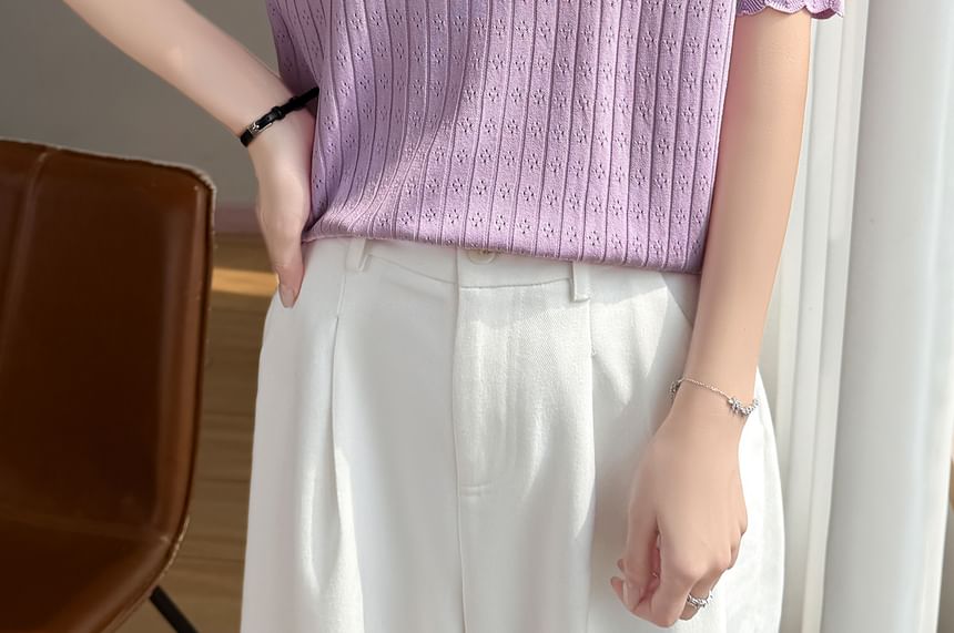 Pointelle Ribbed Knit Top