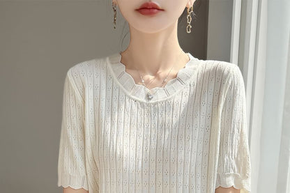 Pointelle Ribbed Knit Top