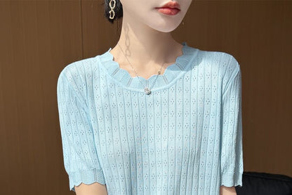 Pointelle Ribbed Knit Top
