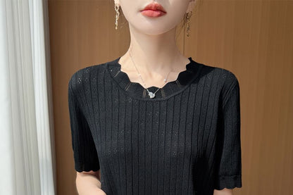 Pointelle Ribbed Knit Top