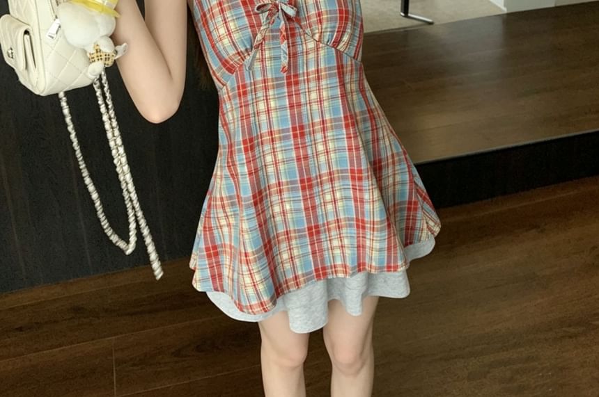 Plaid Halter Top with Bow Detail