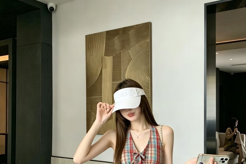 Plaid Halter Top with Bow Detail