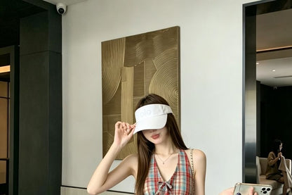Plaid Halter Top with Bow Detail