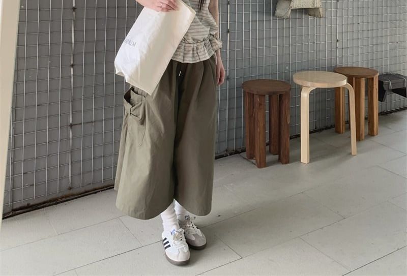 Striped Ruffle Crew Neck Tee and Drawstring Cargo Pants Set