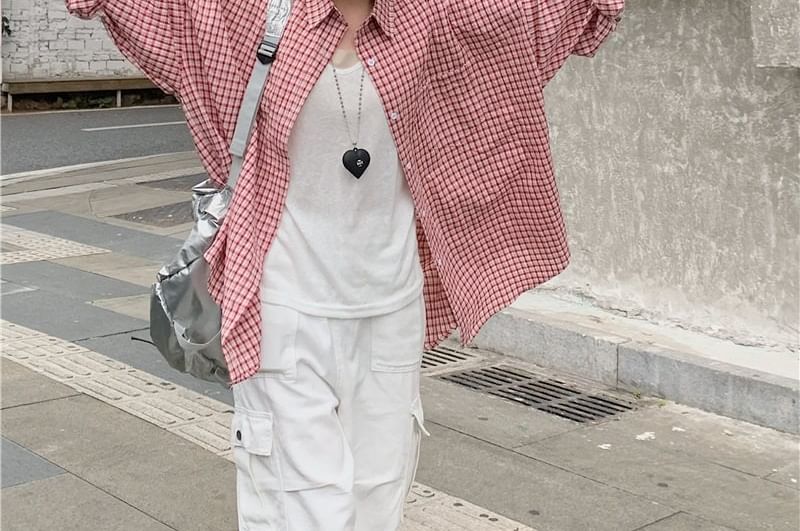 Plaid Button-Down Shirt with Long Sleeves