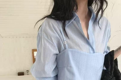 Two-Piece Set: Pinstripe Shirt and Crop Camisole