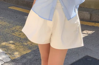 Striped Sheer Button-Up Elbow-Sleeve Shirt