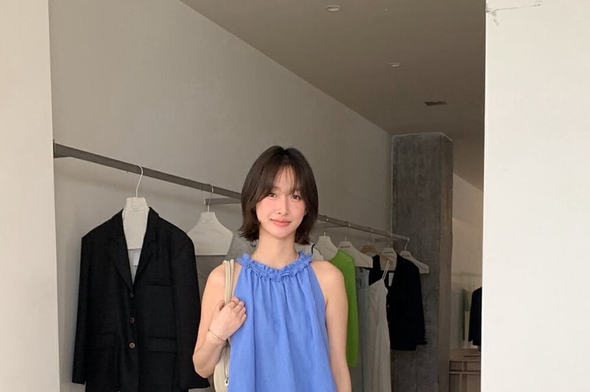 Frill Trim Halter Neck Solid Top