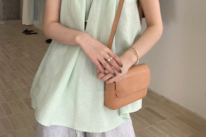 Frill Trim Halter Neck Solid Top