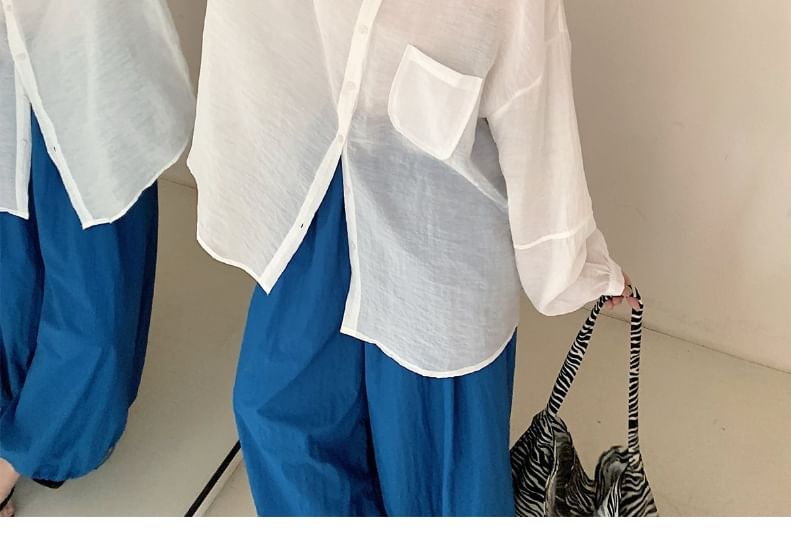 Sheer Button-Up Long-Sleeve Shirt