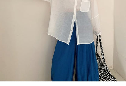 Sheer Button-Up Long-Sleeve Shirt