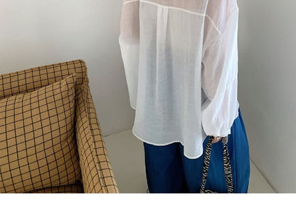 Sheer Button-Up Long-Sleeve Shirt