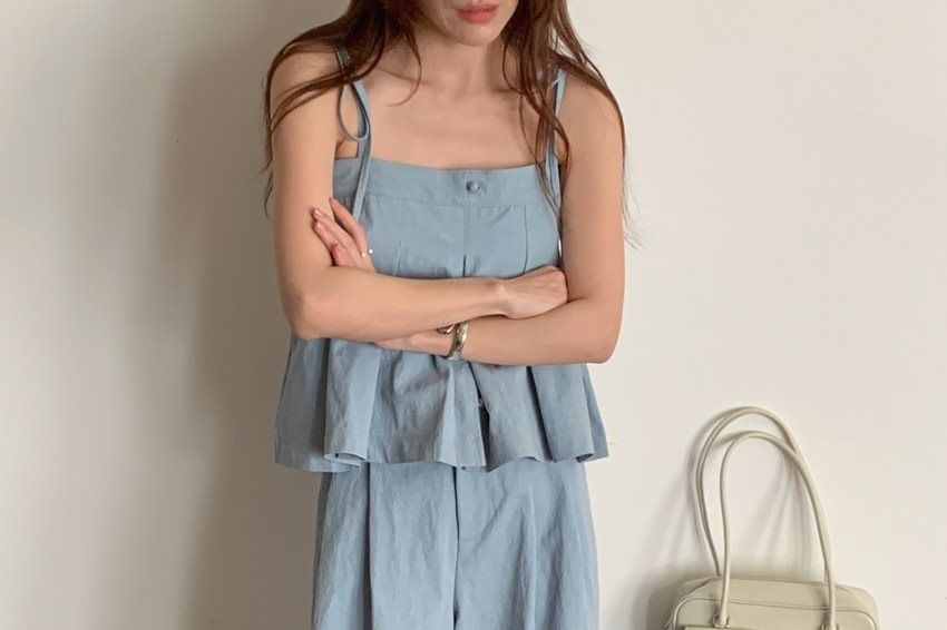 Two-Piece Set: Pleated Crop Camisole and Wide Leg Pants