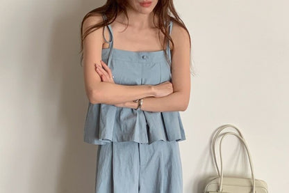 Two-Piece Set: Pleated Crop Camisole and Wide Leg Pants