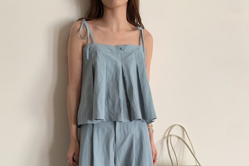 Two-Piece Set: Pleated Crop Camisole and Wide Leg Pants