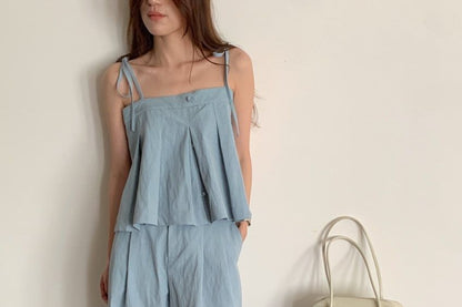 Two-Piece Set: Pleated Crop Camisole and Wide Leg Pants