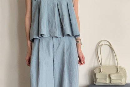 Two-Piece Set: Pleated Crop Camisole and Wide Leg Pants