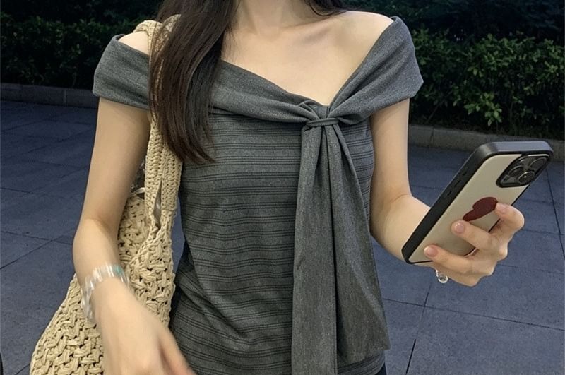 Striped Sleeveless Top with Scarf Neckline